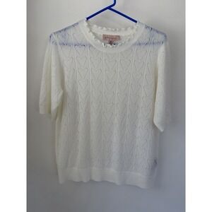 Philosophy Short Sleeve Women's Medium Heart Sweater Cream Knit Ruffle Trim EUC